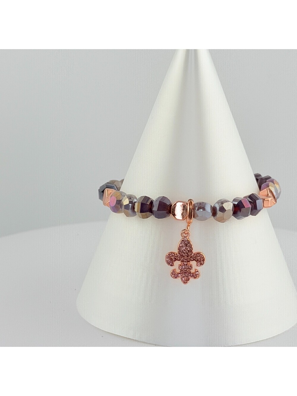 Bomb Party Single Stack Fleur De Lis Bracelet - on Rose Gold #39